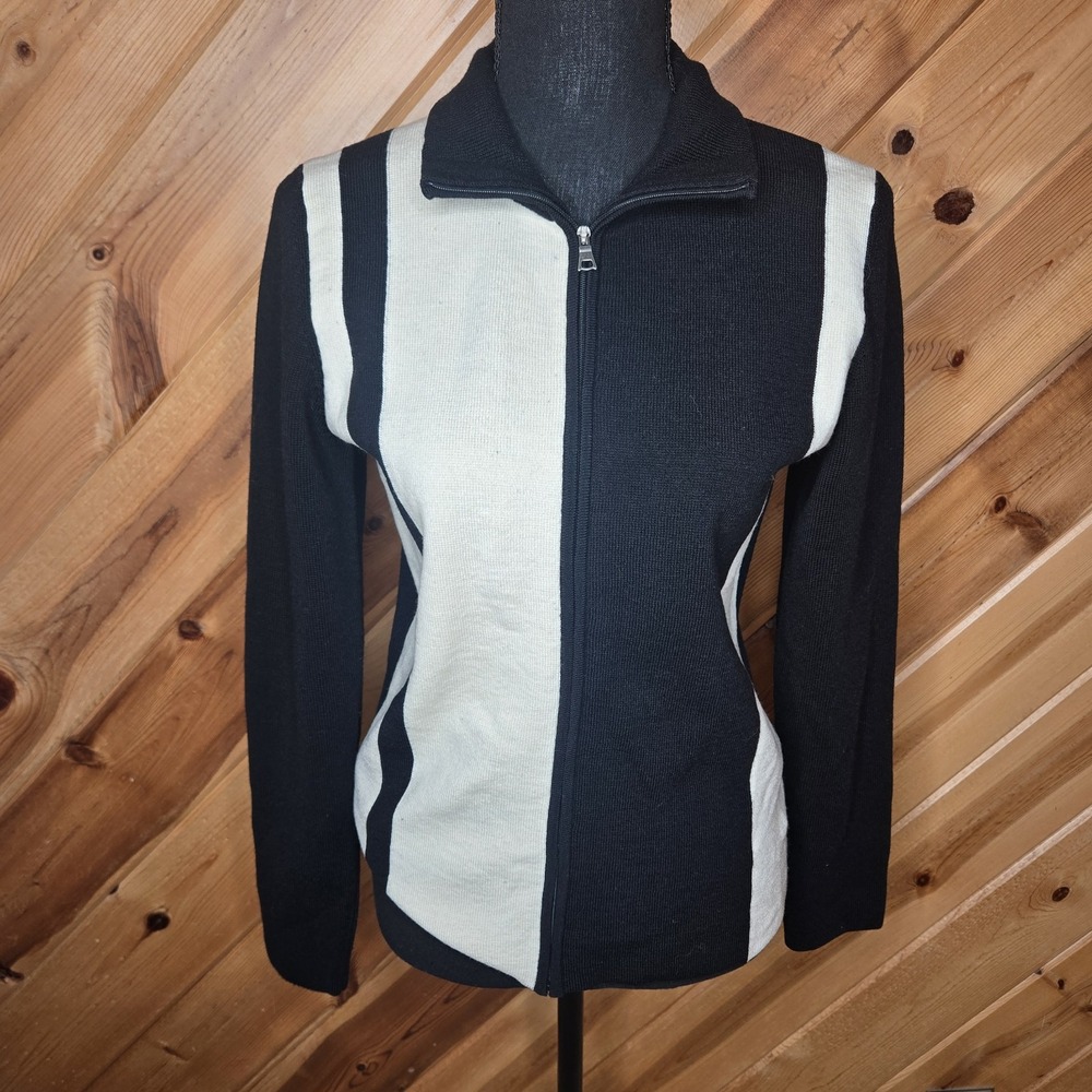 90's Y2K Banana Republic Merino Wool Blend Color Block Mod Zip Up Sweater Medium